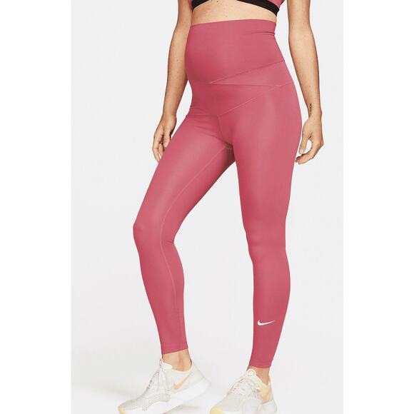 Nike One Maternity Leggings Pink Small High Waisted Athleisure Mama Sporty Gym - Picture 1 of 5